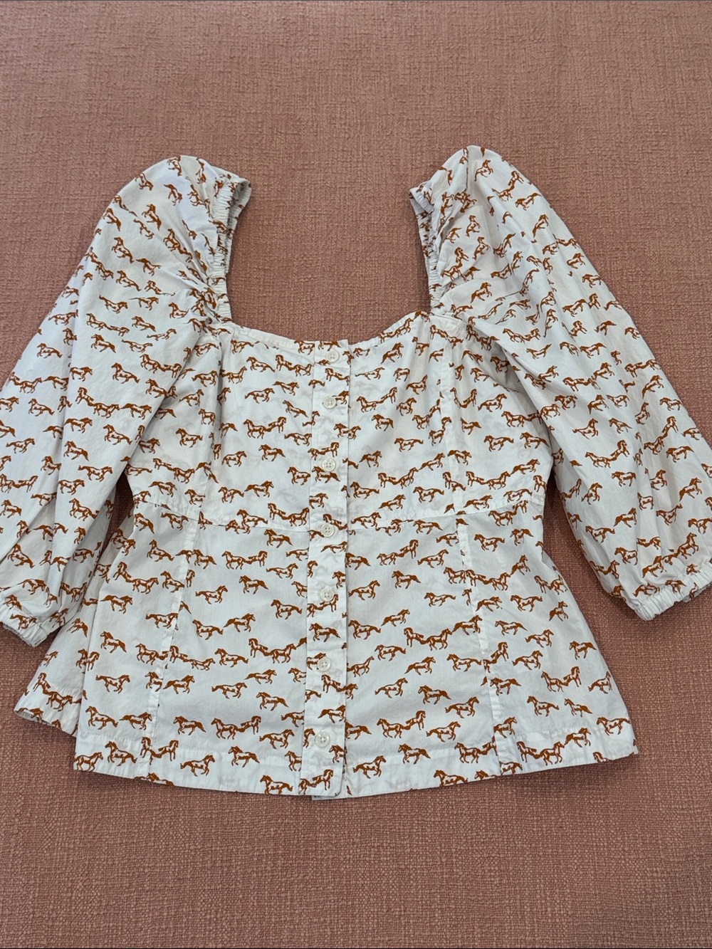 Aritzia Little Moon large wm’s horse print Blouse with puffy sleeves